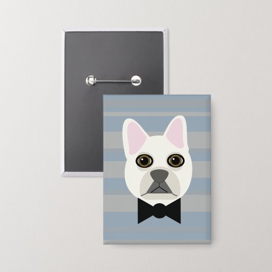 Witte Franse Bulldog, Stripes Button (Voorkant / Achterkant)