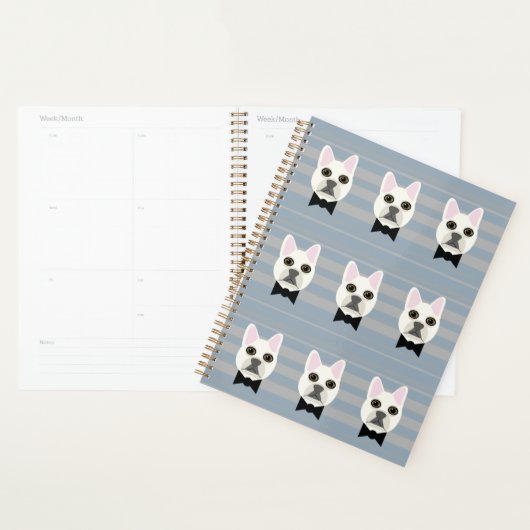 Witte Franse Bulldog, Stripes Planner (Display)