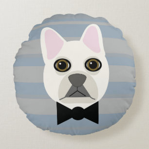 Witte Franse Bulldog, Stripes Rond Kussen