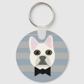 Witte Franse Bulldog, Stripes Sleutelhanger (Voorkant)