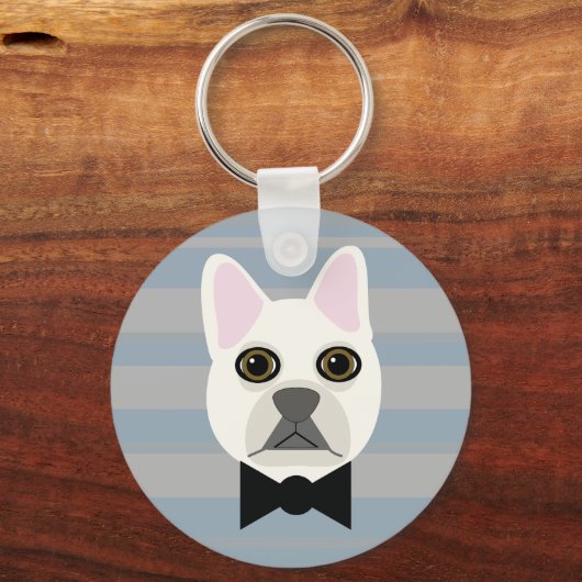 Witte Franse Bulldog, Stripes Sleutelhanger (Voorkant)