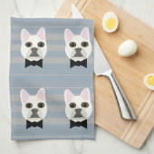 Witte Franse Bulldog, Stripes Theedoek (Quarter Fold)