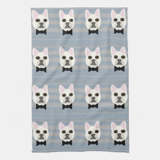 Witte Franse Bulldog, Stripes Theedoek (Verticaal)