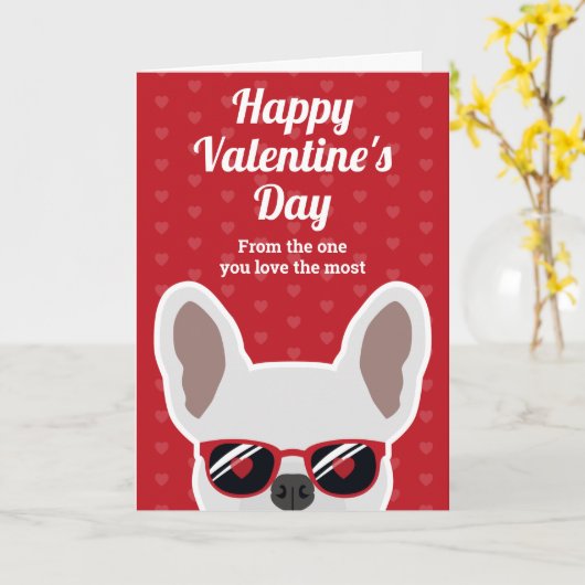 Witte Franse Bulldog Valentijnskaart Kaart (Gele Bloem)