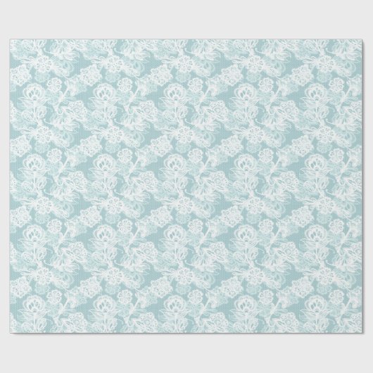 Witte Franse kant op Aqua Cadeaupapier (Vlak)