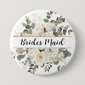 Witte Franse pioenen en groen bloemenmonogram Ronde Button 7,6 Cm (Voorkant)