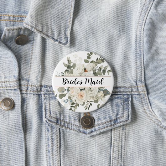 Witte Franse pioenen en groen bloemenmonogram Ronde Button 7,6 Cm (In situ)