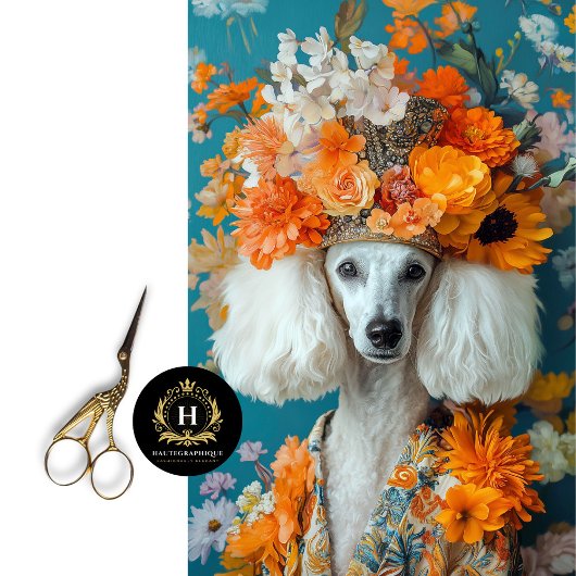 Witte Franse Poedel Portret Decoupage Tissuepapier