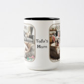 Witte Frenchie in het hondenbed Tweekleurige Koffiemok (Center)