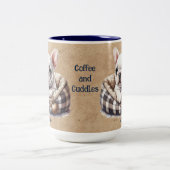 Witte Frenchie in het Plaid Hondenbed Tweekleurige Koffiemok (Center)