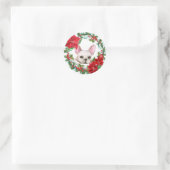 Witte frenchie poinsettia Holly Berry krans Ronde Sticker (Tas)