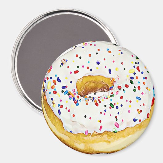 Witte Frosted Donut met Sprinkles Magnet (Voorkant / Achterkant)