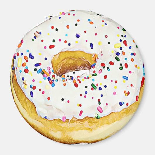 Witte Frosted Donut met Sprinkles Magnet (Voorkant)
