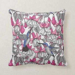 Witte fuchsia en kolibries kussen