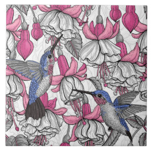 Witte fuchsia en kolibries tegeltje