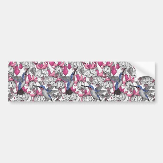 Witte fuchsie en kolibrie bumpersticker (Voorkant)