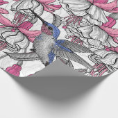 Witte fuchsie en kolibrie cadeaupapier (Hoek)