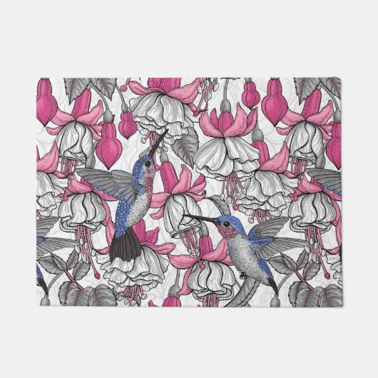 Witte fuchsie en kolibrie deurmat (Voorkant)