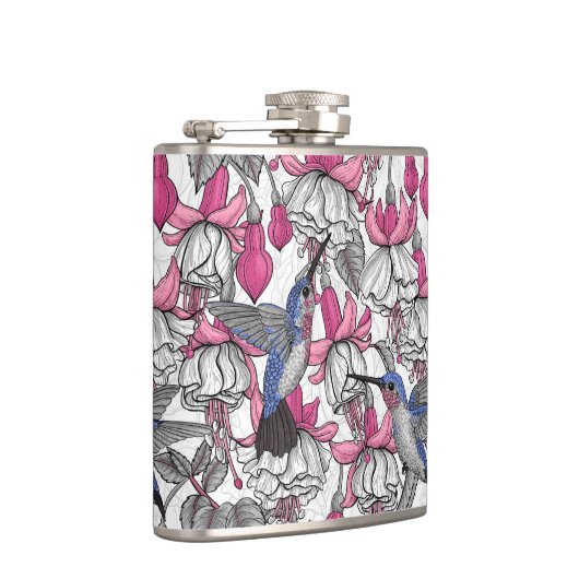 Witte fuchsie en kolibrie heupfles (Rechts)