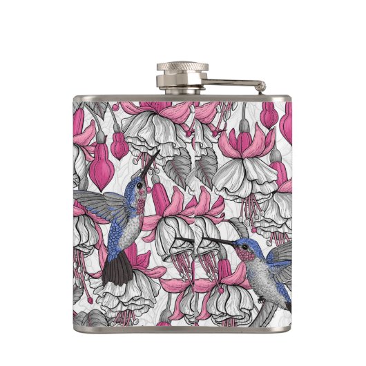 Witte fuchsie en kolibrie heupfles (Achterkant)