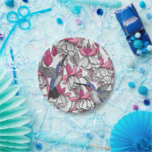 Witte fuchsie en kolibrie papieren bordje (Feest)