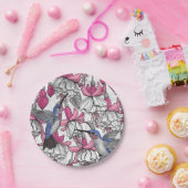 Witte fuchsie en kolibrie papieren bordje (Feest)