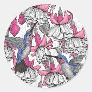 Witte fuchsie en kolibrie ronde sticker