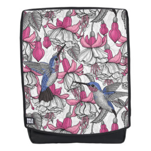 Witte fuchsie en kolibrie rugtassen