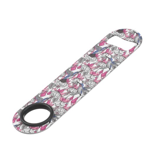 Witte fuchsie en kolibrie speed flessenopener (Voorkant Gekanteld)