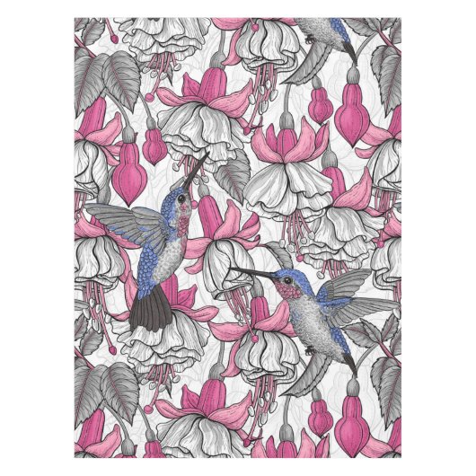 Witte fuchsie en kolibrie tafelkleed (Voorkant)