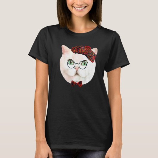 Witte Funky Kitty Gezicht T-shirt (Voorkant)