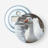 Witte gans button flesopener (Voorkant)