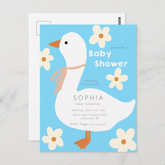 Witte Gans en Daisies Baby shower Briefkaart (Voorkant / Achterkant)