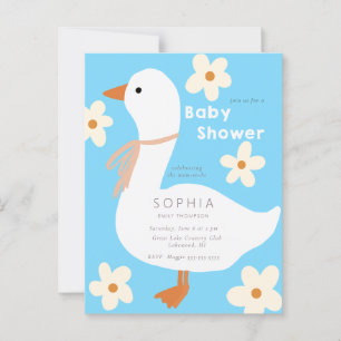Witte Gans en Daisies Baby shower Briefkaart