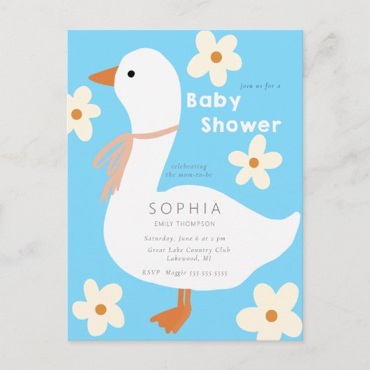 Witte Gans en Daisies Baby shower Briefkaart (Voorkant)