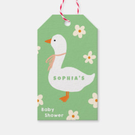 Witte Gans en Daisies Baby shower Cadeaulabel