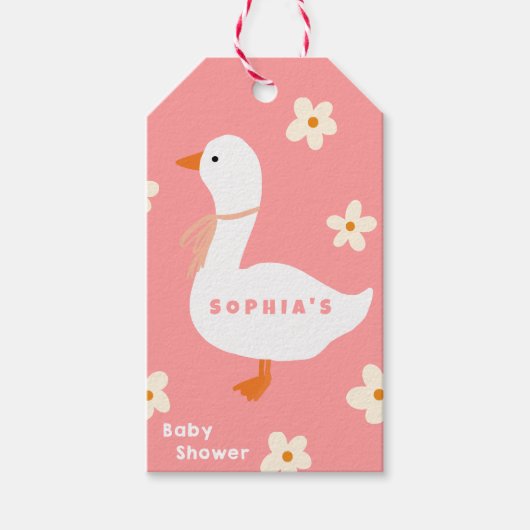 Witte Gans en Daisies Baby shower Cadeaulabel (Voorkant)