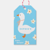 Witte Gans en Daisies Baby shower Cadeaulabel (Voorkant)