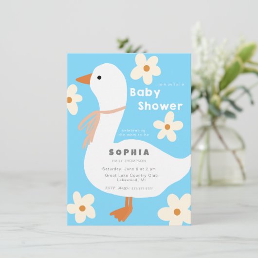 Witte Gans en Daisies Baby shower Kaart (Staand voorkant)