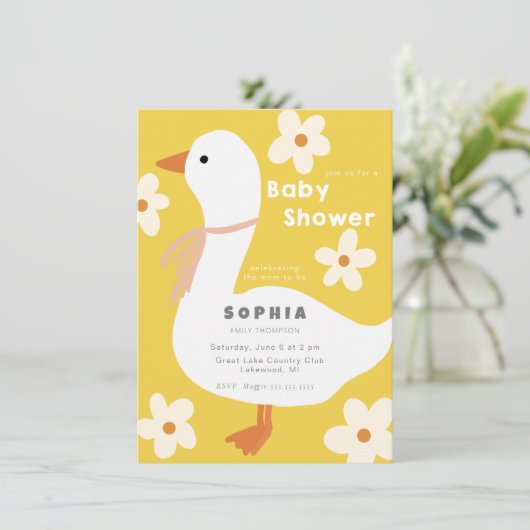 Witte Gans en Daisies Baby shower Kaart (Staand voorkant)