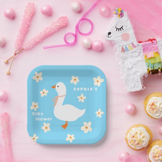 Witte Gans en Daisies Baby shower Papieren Bordje (Feest)