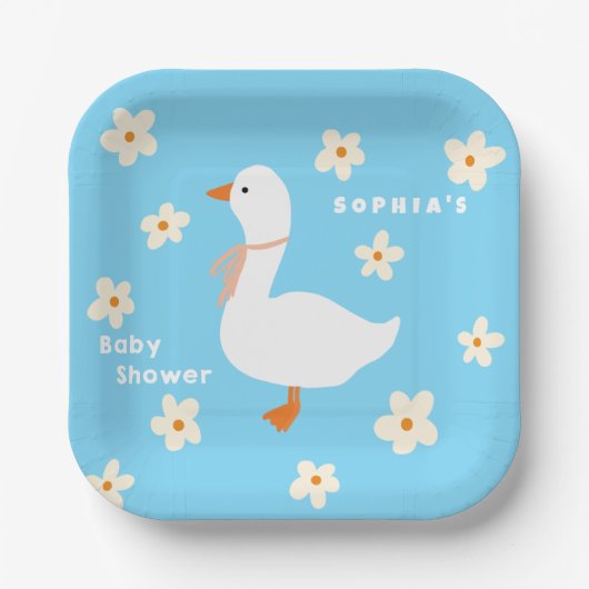 Witte Gans en Daisies Baby shower Papieren Bordje (Voorkant)