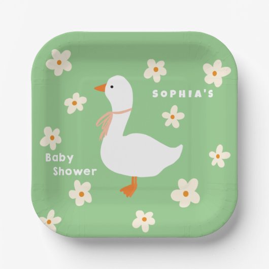 Witte Gans en Daisies Baby shower Papieren Bordje (Voorkant)