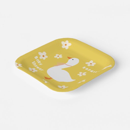 Witte Gans en Daisies Baby shower Papieren Bordje (Gebogen)