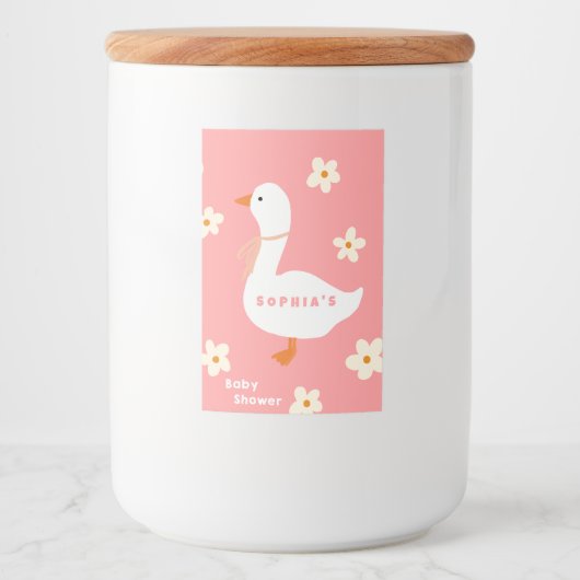 Witte Gans en Daisies Baby shower Voedselcontainer Etiket (Voorkant)