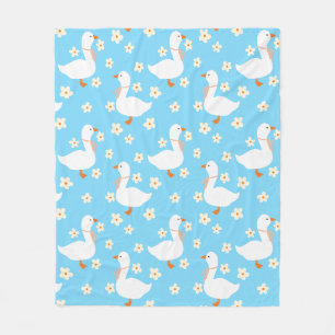 Witte Gans en Daisies Dank U Blauw Fleece Deken