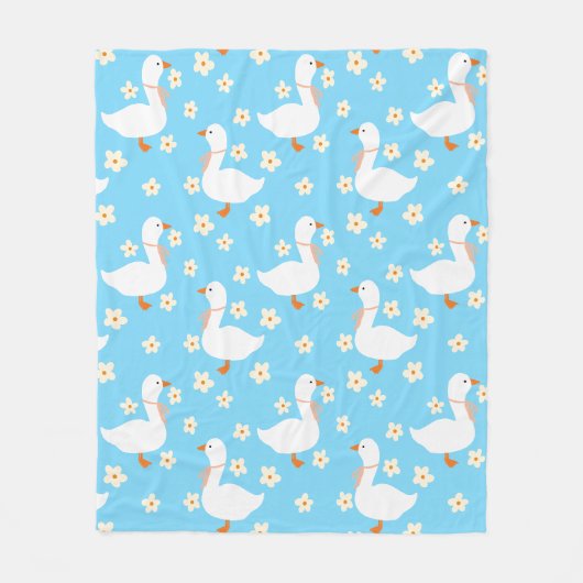 Witte Gans en Daisies Dank U Blauw Fleece Deken (Voorkant)