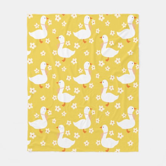 Witte Gans en Daisies Dank U Geel Fleece Deken (Voorkant)