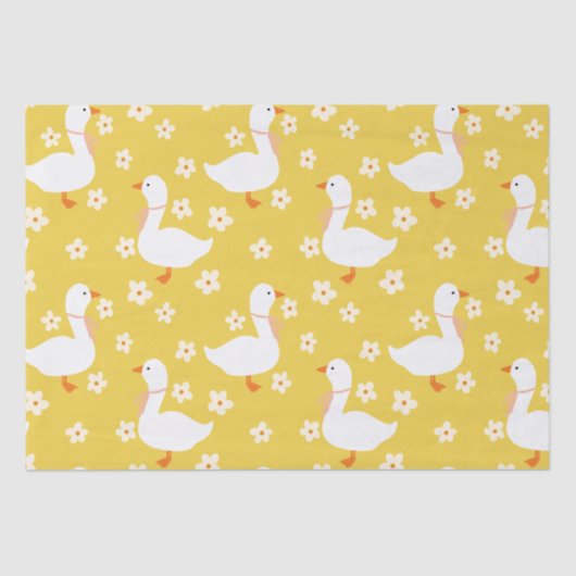 Witte Gans en Daisies Dank U geel Tissuepapier (Voorkant)
