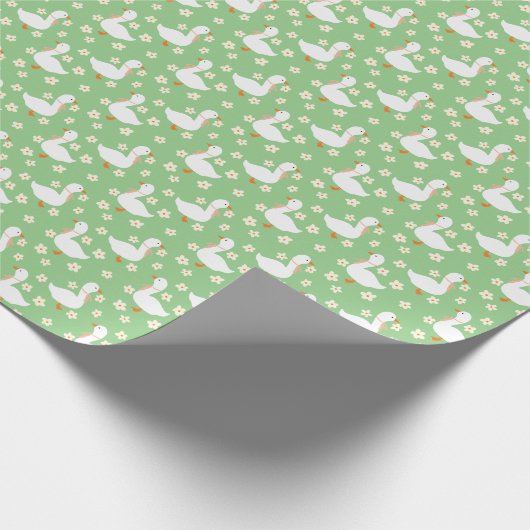 Witte Gans en Daisies Dank U Groen Cadeaupapier (Hoek)